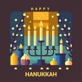 Happy Hanukkah. Traditional Hanukkah holiday symbols.Candles Minors background