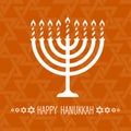 Hanukkah greeting card with Menorah candle. Happy jewish holiday of Hanukkah. Template for greeting cards, banners, brochures.