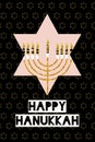 Hanukkah greeting card, poster, banner template. Nine candles and wishing. Hand drawn illustration. Happy Hannukah
