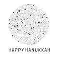 Hanukkah holiday flat design black thin line icons set in round Royalty Free Stock Photo