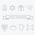 Hanukkah holiday flat design black thin line icons set with text Royalty Free Stock Photo