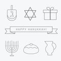 Hanukkah holiday flat design black thin line icons set with text Royalty Free Stock Photo