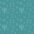 Hanukkah holiday flat design white thin line icons seamless patt Royalty Free Stock Photo