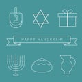 Hanukkah holiday flat design white thin line icons set with text Royalty Free Stock Photo