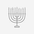 Hanukkah holiday Menora flat black outline design icon