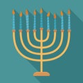 Hanukkah holiday Menora flat long shadow design icon