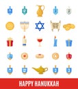 Hanukkah holiday set in flat style.