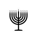 Hanukkah. Icon of menorah for happy chanukah. Black icon of hanuka isolated on white background. Menora is symbol of hanuka.