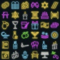 Hanukkah icon set vector neon Royalty Free Stock Photo