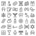 Hanukkah icon set, outline style