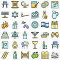 Hanukkah icon set, outline style Royalty Free Stock Photo