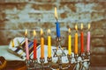 Hanukkah the Jewish Festival of Lights Close up of candle wax melting channukah. Royalty Free Stock Photo
