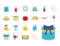 Hanukkah and jewish flat style icon collection vector design