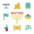 Hanukkah and jewish flat style icon set vector design