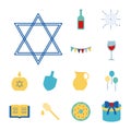 Hanukkah and jewish flat style set of icons vector design