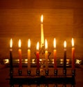 Hanukkah is a Jewish holiday. Burning Chanukah candlestick with candles. Chanukiah Menorah