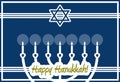 Happy Hanukkah, greeting card, menorah, white and blue, english.