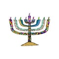 Hanukkah. Jewish religious holiday. Chanukah candle colorful. Multi-colored stained. Doodle, hand draw sketch Vector