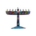 Hanukkah. Jewish religious holiday. Chanukah candle colorful. Multi-colored stained. Doodle, zentangl, hand draw sketch