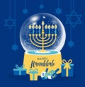 Hanukkah juish vector illustration. Jewish menorah in snow globe vector icon. hanuka candles symbol. Happy Hanukkah