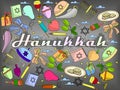 Hanukkah line art design raster illustration