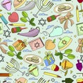 Hanukkah line art design vector illustration seamless