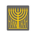 Hanukkah logo Menorah emblem for Jewish holiday. Traditional rel