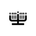 Hanukkah menorah candelabrum with nine candles flat vector icon. Menorah black symbol isolated. Vector EPS 10