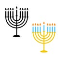 Hanukkah menorah candles icons. Monochrome and flat colored style objects.