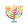 Hanukkah menorah, colored stained glass emblem with David star Royalty Free Stock Photo