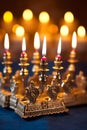 Hanukkah Menorah with Dreidels and Gelt