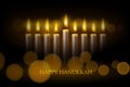 Hanukkah menorah, or hanukkiah for Jewish holiday Hanukkah. Hanukkah lamp, nine-branched candelabrum.