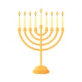 Hanukkah menorah isolated. Traditional Judaic Hanukah symbol. Jewish candle holder with nine candles on white background. Flat Royalty Free Stock Photo