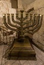 Hanukkah menorah in King David`s Tomb in Jerusalem, Israel Royalty Free Stock Photo