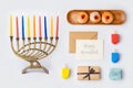 Hanukkah menorah and objects for mock up template design.View from above.
