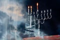 Hanukkah menorah on the second day of Hanukkah Royalty Free Stock Photo