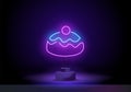 hanukkah neon pie. Glowing neon Jewish sweet bakery icon isolated on dark background. Hanukkah sufganiyot. Jewish easter