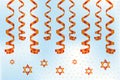 Hanukkah-party - luminous background with streamers, David stars in orange and gold Royalty Free Stock Photo