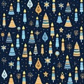 Hanukkah pattern illustration with candles on blue background