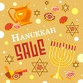 Hanukkah sale concept background, cartoon style