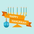 Hanukkah sale or discount design for an emblem, sticker or logo with menorah with burning candles. Vector illustration.