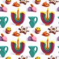 Hanukkah seamless handmade plasticine pattern. Modeling clay colorful texture. Isolated on white background Royalty Free Stock Photo