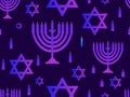 Hanukkah seamless pattern. Menorah with nine candles. Star of David. Vector