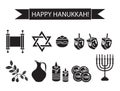 Hanukkah set black silhouette icons.