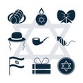 Hanukkah, set icons celebration judaism event, flat style Royalty Free Stock Photo