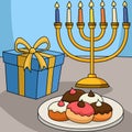 Hanukkah Sufganiyah Gift Colored Cartoon