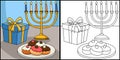 Hanukkah Sufganiyah Gift Coloring Illustration