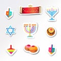 Hanukkah traditional symbols set menorah dfeidel donut