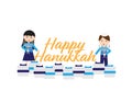 Happy Hanukkah greeting, gift boxes and Jewish kids holding Hanukkah menorah