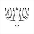 Hanukkiah black silhouette. Jewish holiday of Hanukkah. doodle Hanukkah. Vector illustration on isolated background.